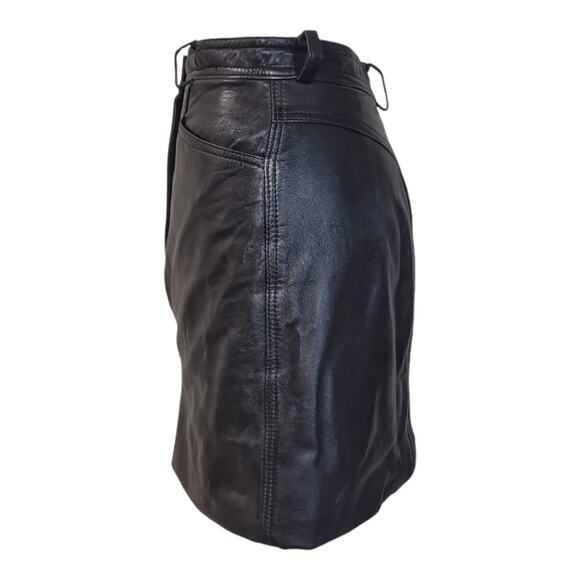 VAKKO Upcycled Black Leather Mini Skirt Sz 10 High Waist Jean Style Vintage Y2K - Picture 8 of 11
